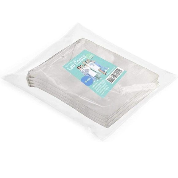 White Disposable Lab Coats XL Size Pack Of 10 Surgical Lab Coats 40 GSM Poly NIP - Picture 2 of 11